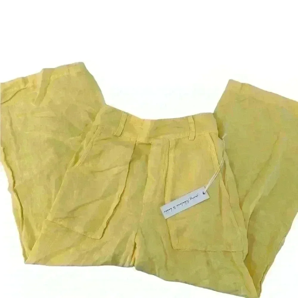 NWT YF&B WIDE LEG CROPPED LINEN PANT WITH FRONT POCKETS SIZE XS